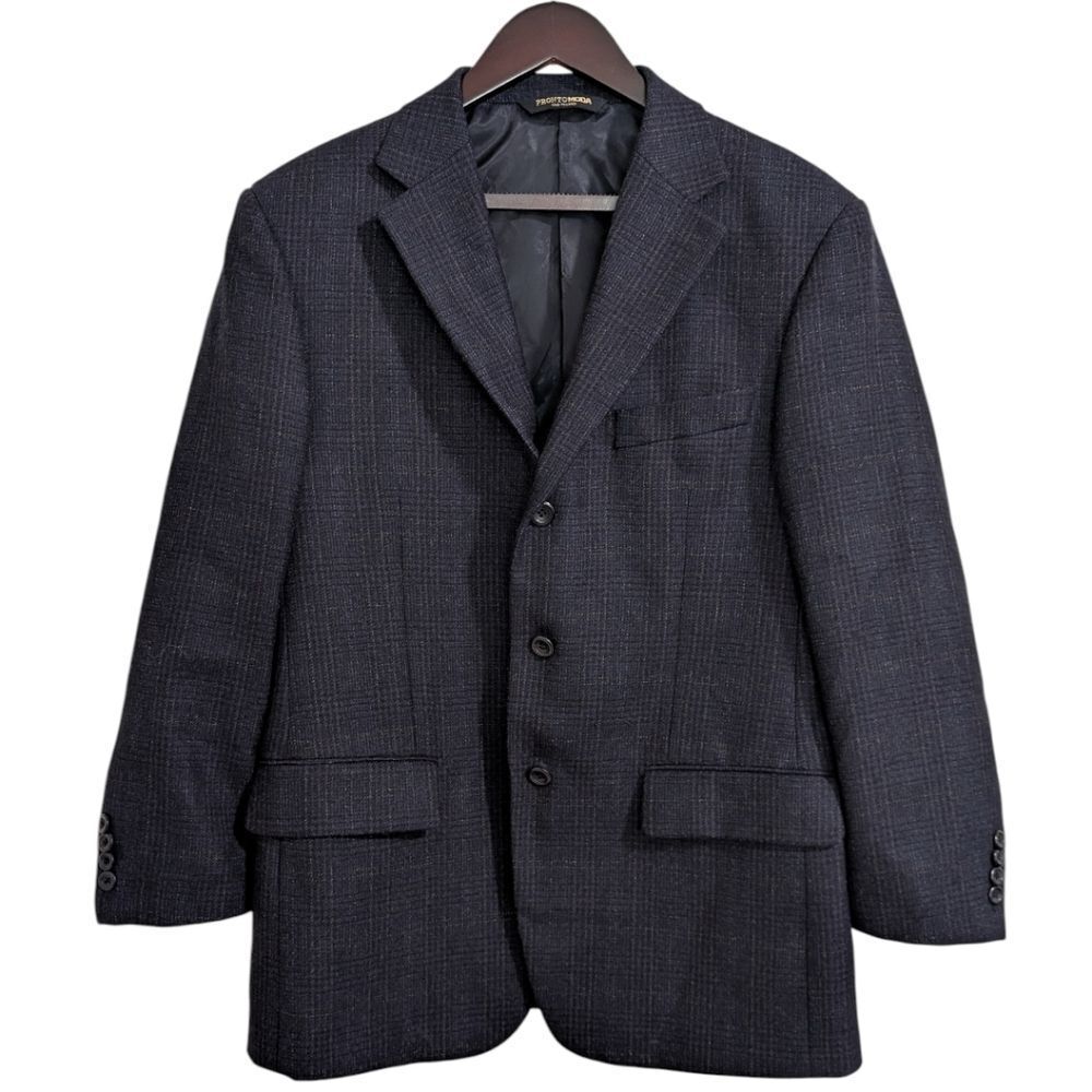 Pronto Moda Italia Navy Windowpane Wool Cashmere Blazer Jacket Men’s 38S